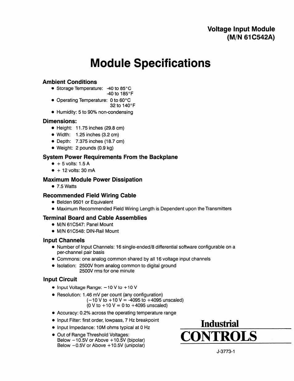 Rockwell Automation 61C542 Voltage Input module User Manual | 2 pages