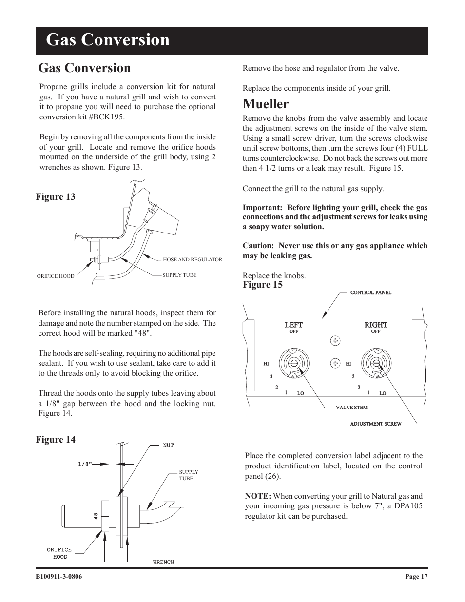 Gas conversion, Mueller | Broilmaster P3-1 User Manual | Page 17 / 28