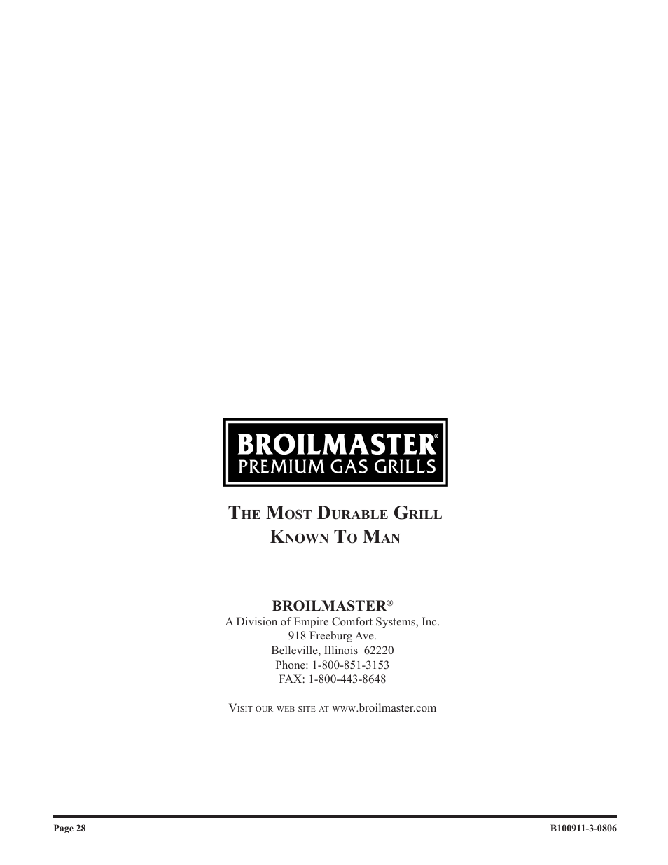 Broilmaster P3-1 User Manual | Page 28 / 28