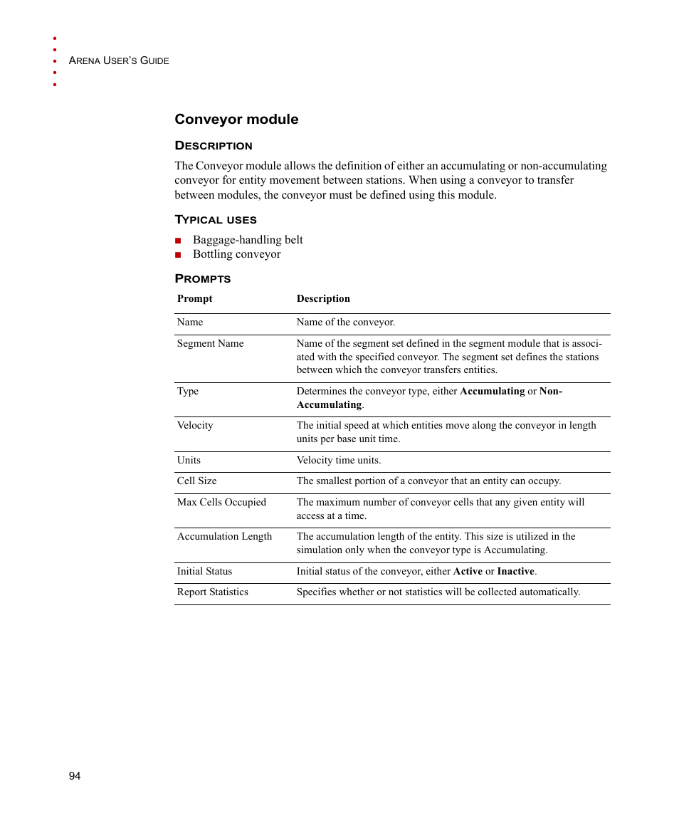 Conveyor module | Rockwell Automation Arena Users Guide User Manual | Page 102 / 152