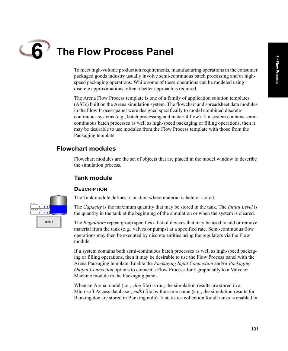 The flow process panel, Flowchart modules, Tank module | Rockwell Automation Arena Users Guide User Manual | Page 109 / 152