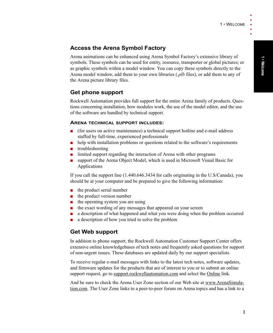 Access the arena symbol factory, Get phone support, Get web support | Rockwell Automation Arena Users Guide User Manual | Page 11 / 152