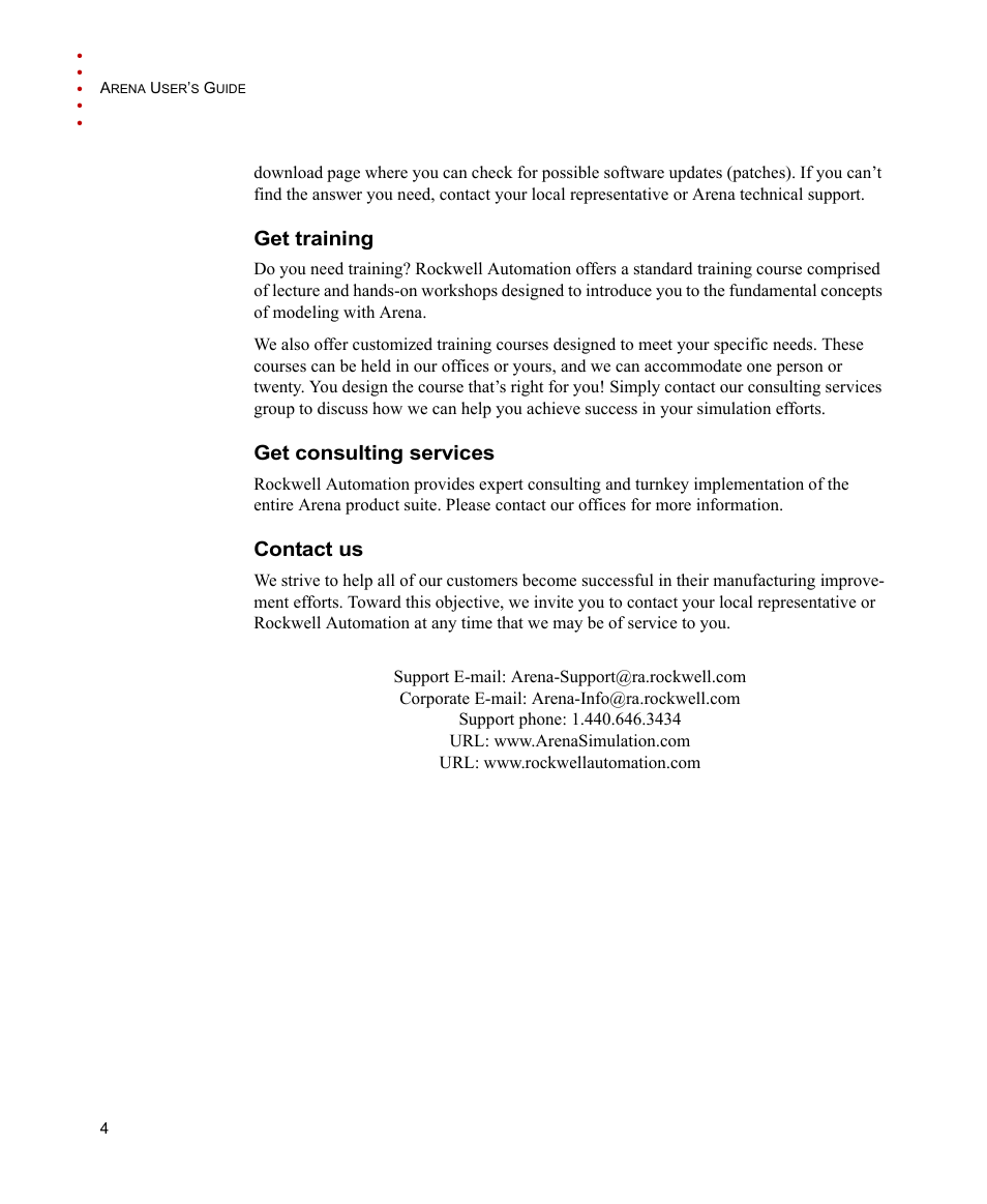 Get training, Get consulting services, Contact us | Get training get consulting services contact us | Rockwell Automation Arena Users Guide User Manual | Page 12 / 152