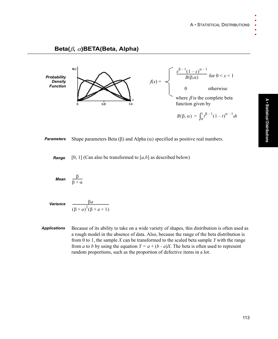 Beta(b, a) beta(beta, alpha), Beta, Beta(beta, alpha) | Rockwell Automation Arena Users Guide User Manual | Page 121 / 152