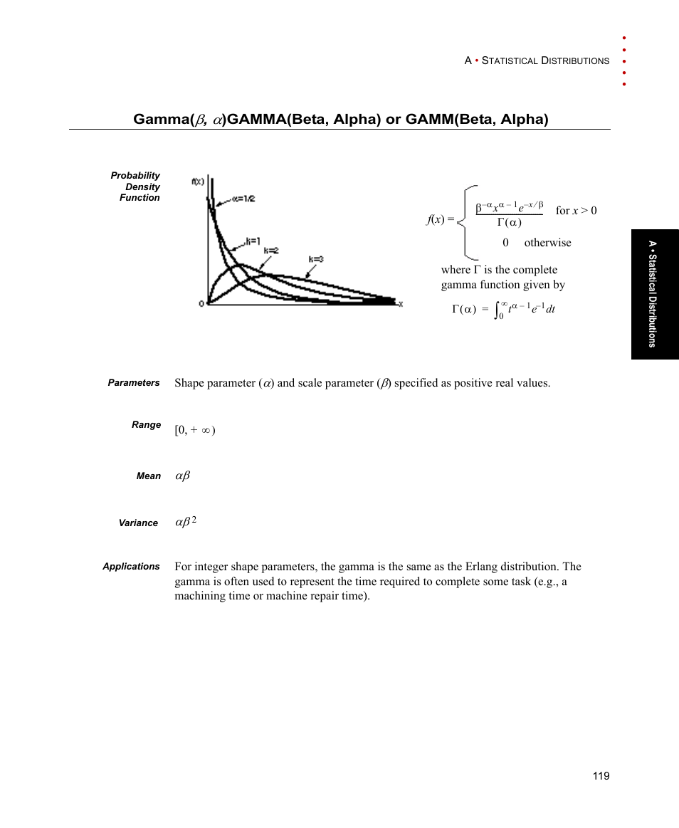 Gamma, Gamma(beta, alpha) or gamm(beta, alpha) | Rockwell Automation Arena Users Guide User Manual | Page 127 / 152