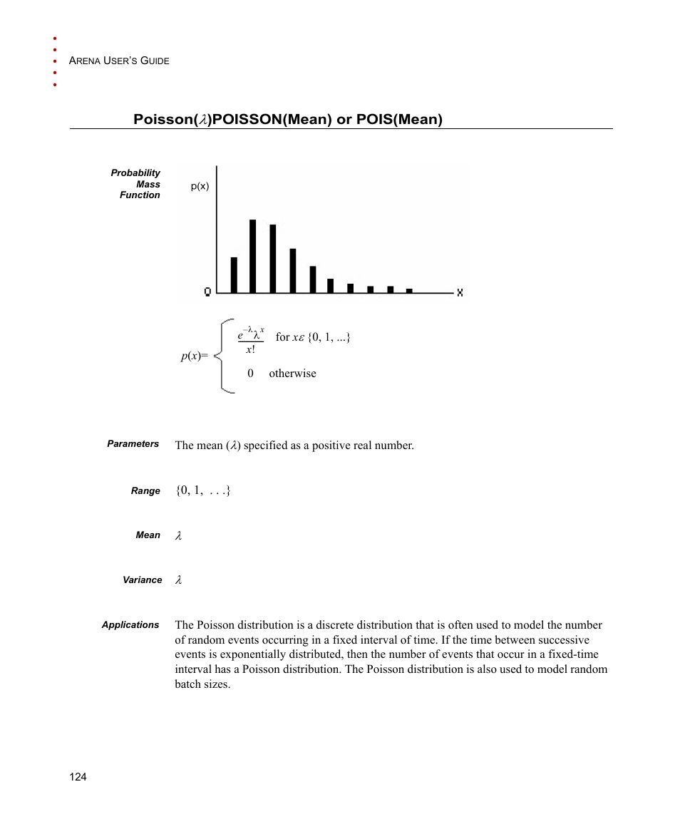 Poisson(l) poisson(mean) or pois(mean), Poisson, Poisson(mean) or pois(mean) | Rockwell Automation Arena Users Guide User Manual | Page 132 / 152
