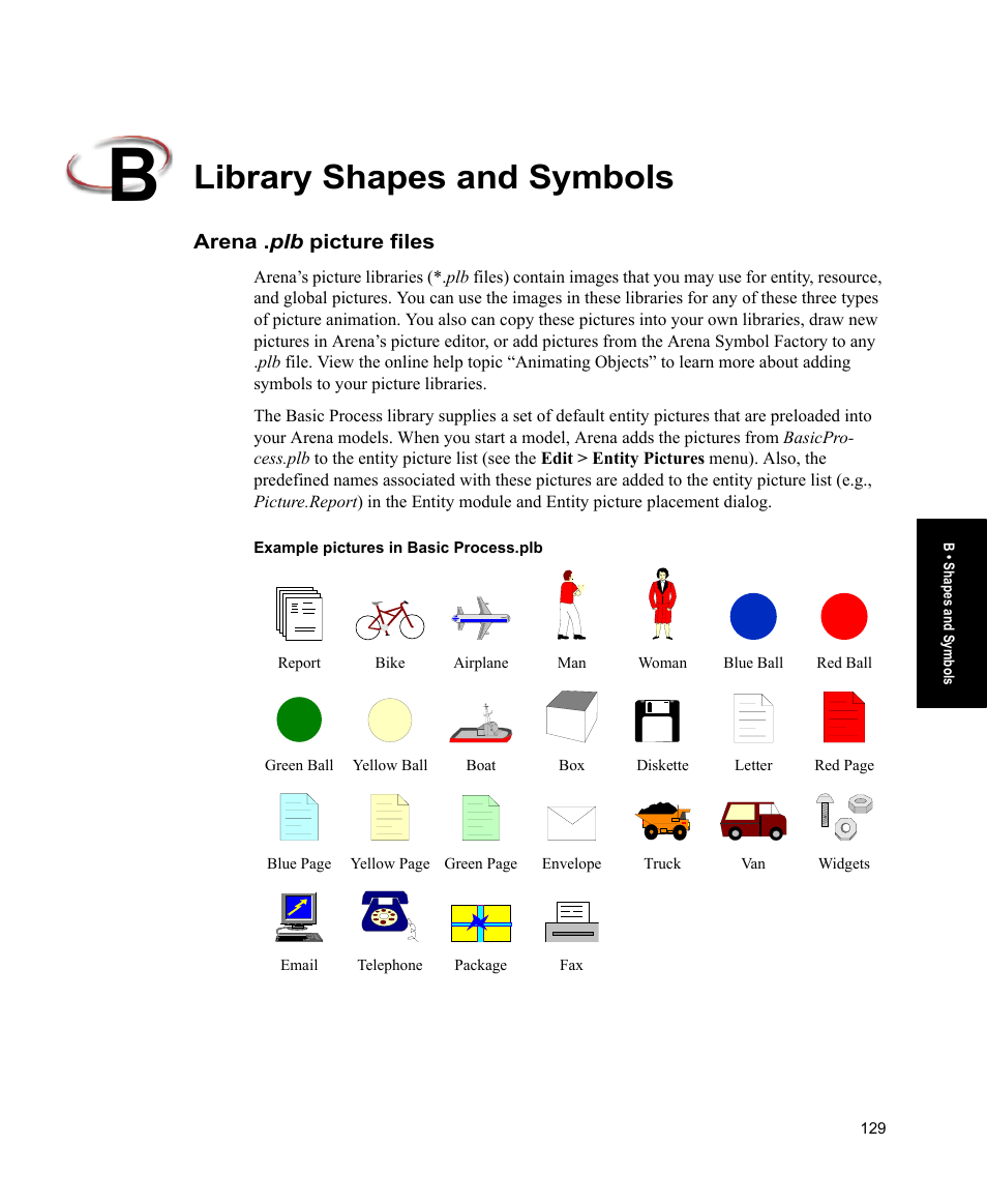 Library shapes and symbols, Arena .plb picture files | Rockwell Automation Arena Users Guide User Manual | Page 137 / 152