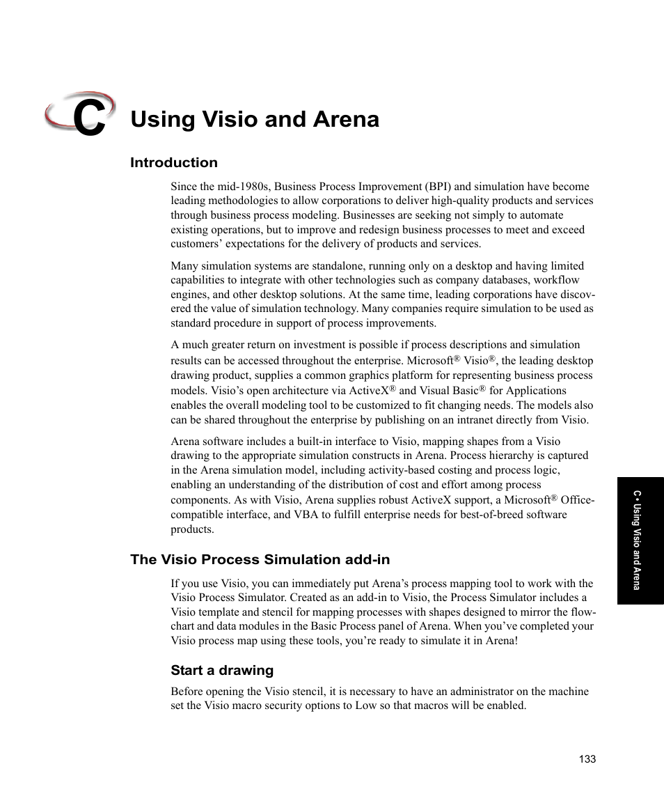Using visio and arena, Introduction, The visio process simulation add-in | Start a drawing, Introduction the visio process simulation add-in | Rockwell Automation Arena Users Guide User Manual | Page 141 / 152