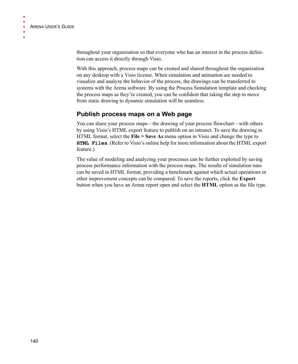 Publish process maps on a web page | Rockwell Automation Arena Users Guide User Manual | Page 148 / 152