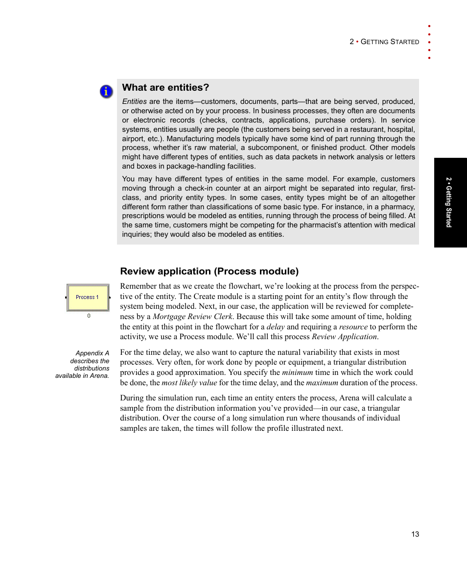 What are entities, Review application (process module) | Rockwell Automation Arena Users Guide User Manual | Page 21 / 152