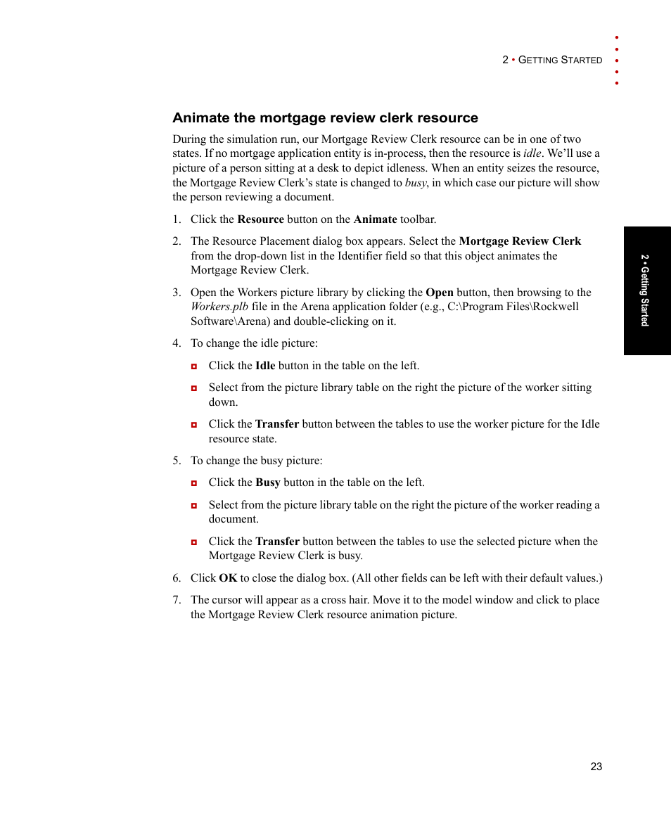 Animate the mortgage review clerk resource | Rockwell Automation Arena Users Guide User Manual | Page 31 / 152