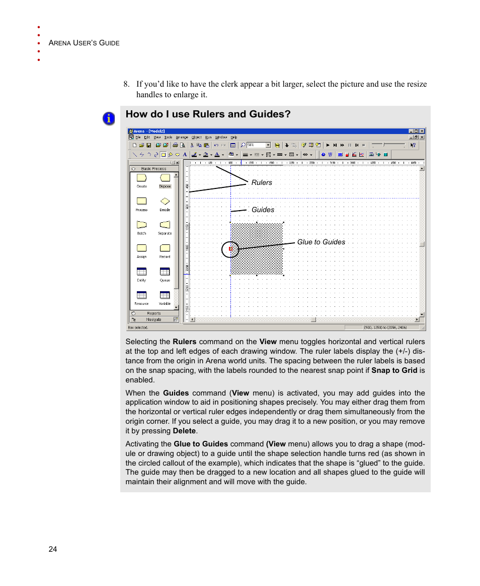 How do i use rulers and guides | Rockwell Automation Arena Users Guide User Manual | Page 32 / 152