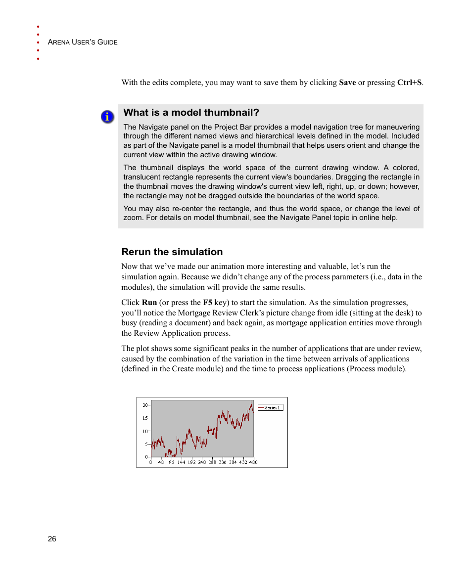 What is a model thumbnail, Rerun the simulation, What is a model thumbnail? rerun the simulation | Rockwell Automation Arena Users Guide User Manual | Page 34 / 152