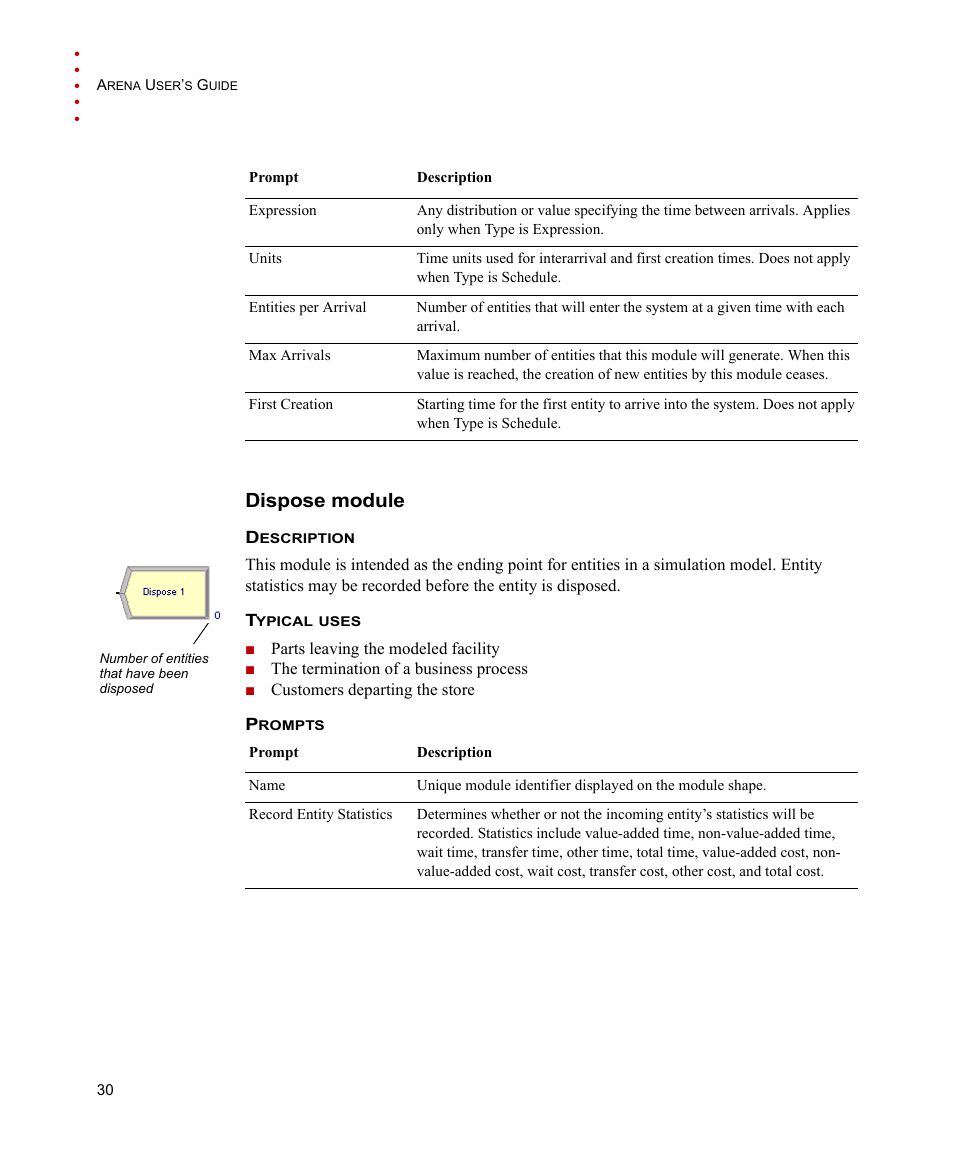 Dispose module | Rockwell Automation Arena Users Guide User Manual | Page 38 / 152