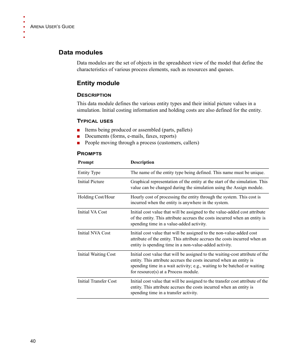 Data modules, Entity module | Rockwell Automation Arena Users Guide User Manual | Page 48 / 152