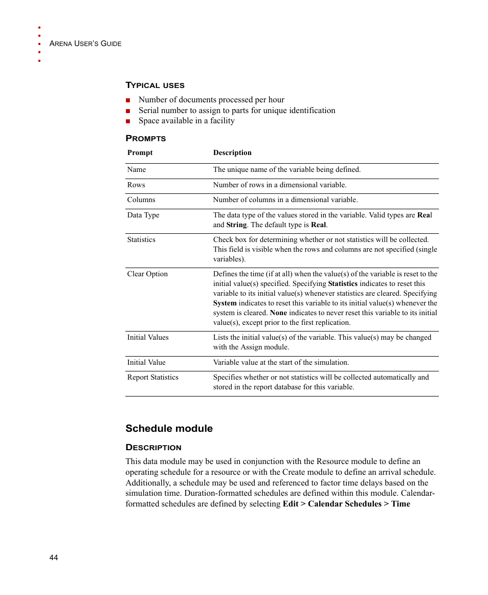 Schedule module | Rockwell Automation Arena Users Guide User Manual | Page 52 / 152