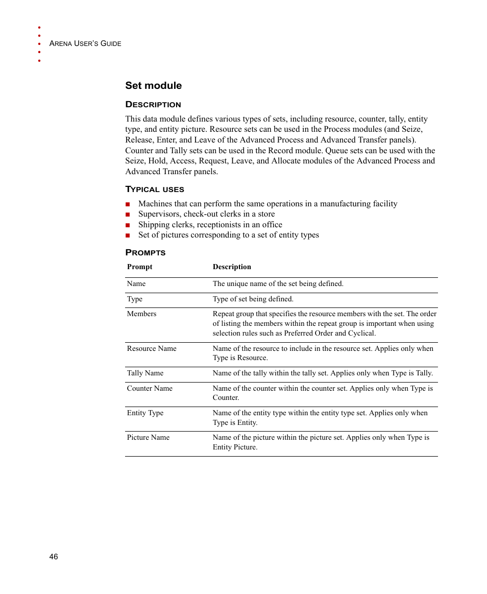 Set module | Rockwell Automation Arena Users Guide User Manual | Page 54 / 152