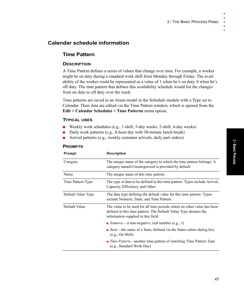 Calendar schedule information, Time pattern, Calendar schedule information time pattern | Rockwell Automation Arena Users Guide User Manual | Page 55 / 152