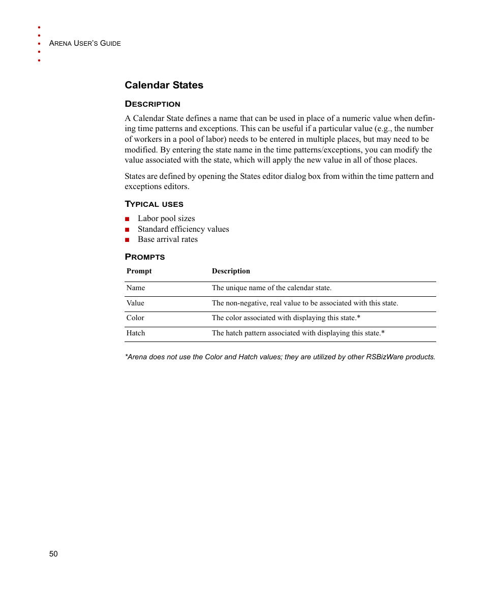 Calendar states | Rockwell Automation Arena Users Guide User Manual | Page 58 / 152