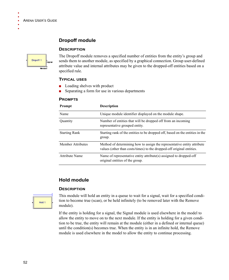 Dropoff module, Hold module, Dropoff module hold module | Rockwell Automation Arena Users Guide User Manual | Page 60 / 152