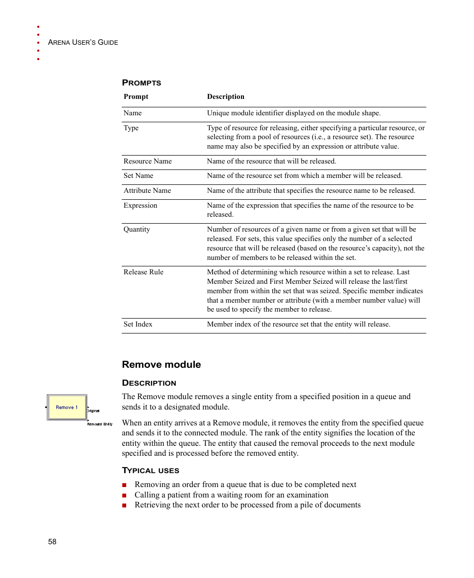 Remove module | Rockwell Automation Arena Users Guide User Manual | Page 66 / 152