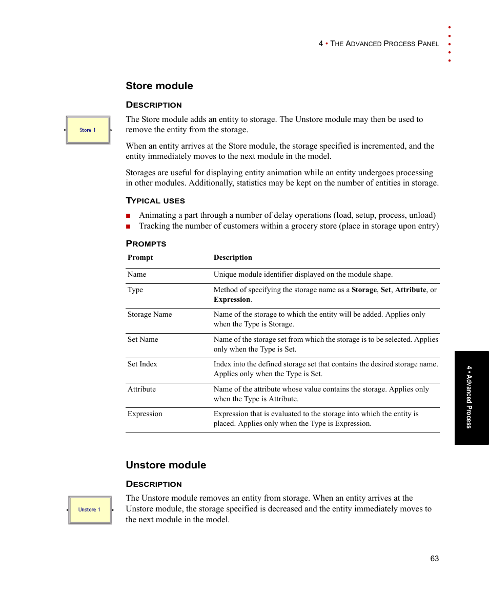 Store module, Unstore module, Store module unstore module | Rockwell Automation Arena Users Guide User Manual | Page 71 / 152