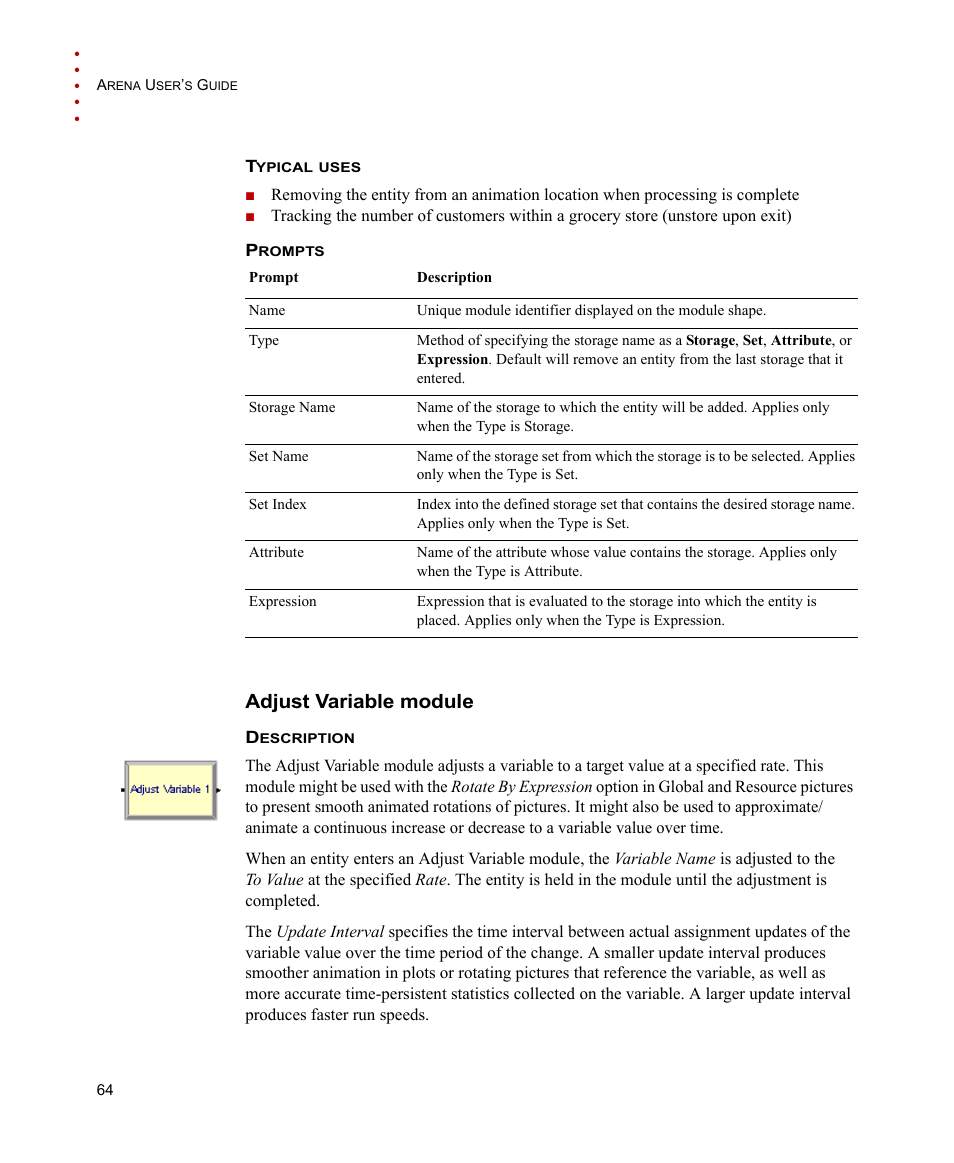 Adjust variable module | Rockwell Automation Arena Users Guide User Manual | Page 72 / 152