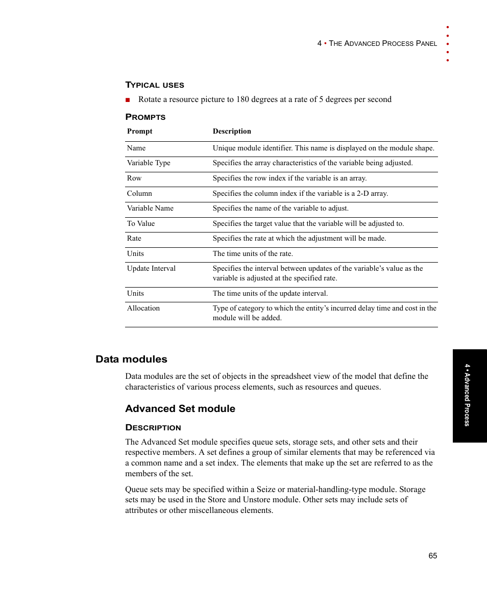 Data modules, Advanced set module | Rockwell Automation Arena Users Guide User Manual | Page 73 / 152