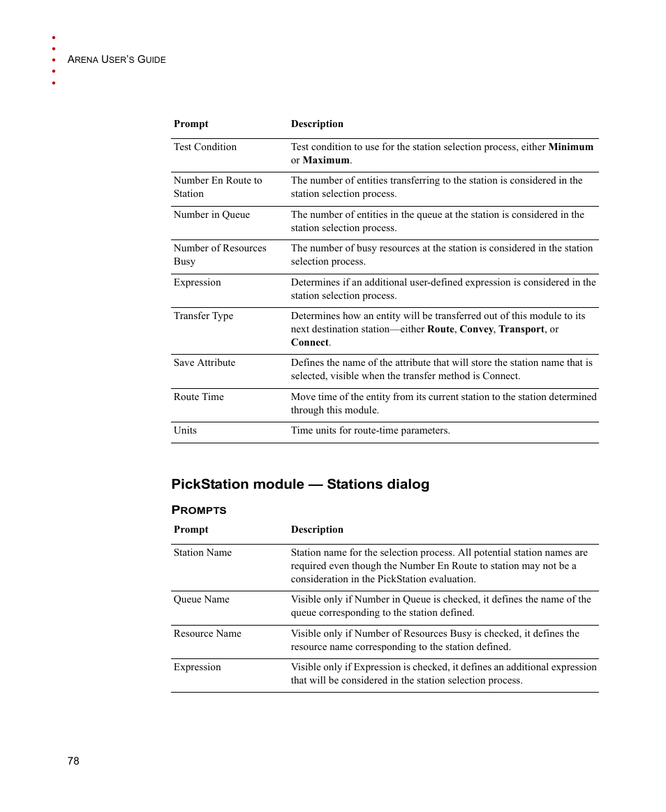 Pickstation module - stations dialog, Pickstation module — stations dialog | Rockwell Automation Arena Users Guide User Manual | Page 86 / 152