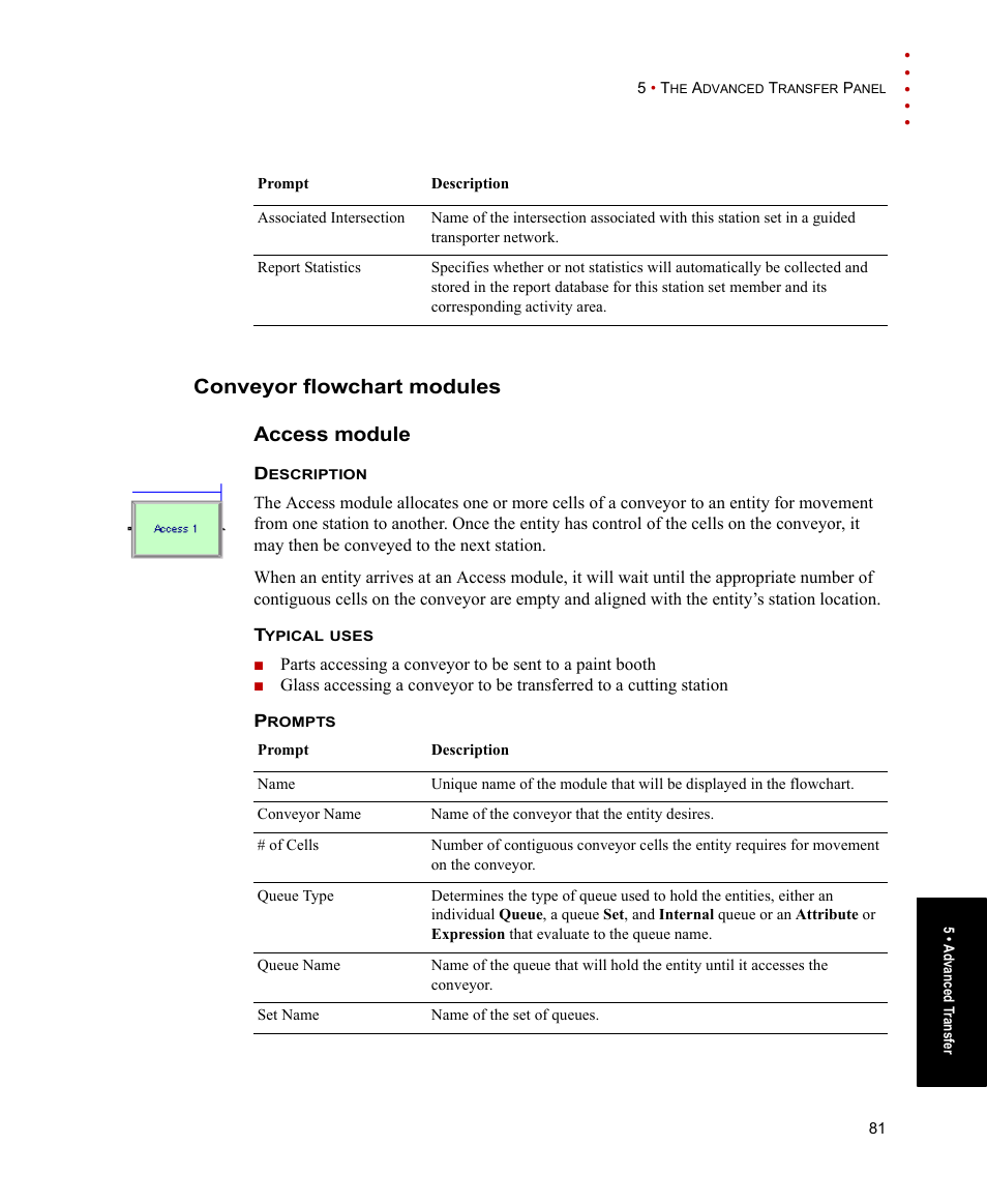 Conveyor flowchart modules, Access module, Conveyor flowchart modules access module | Rockwell Automation Arena Users Guide User Manual | Page 89 / 152