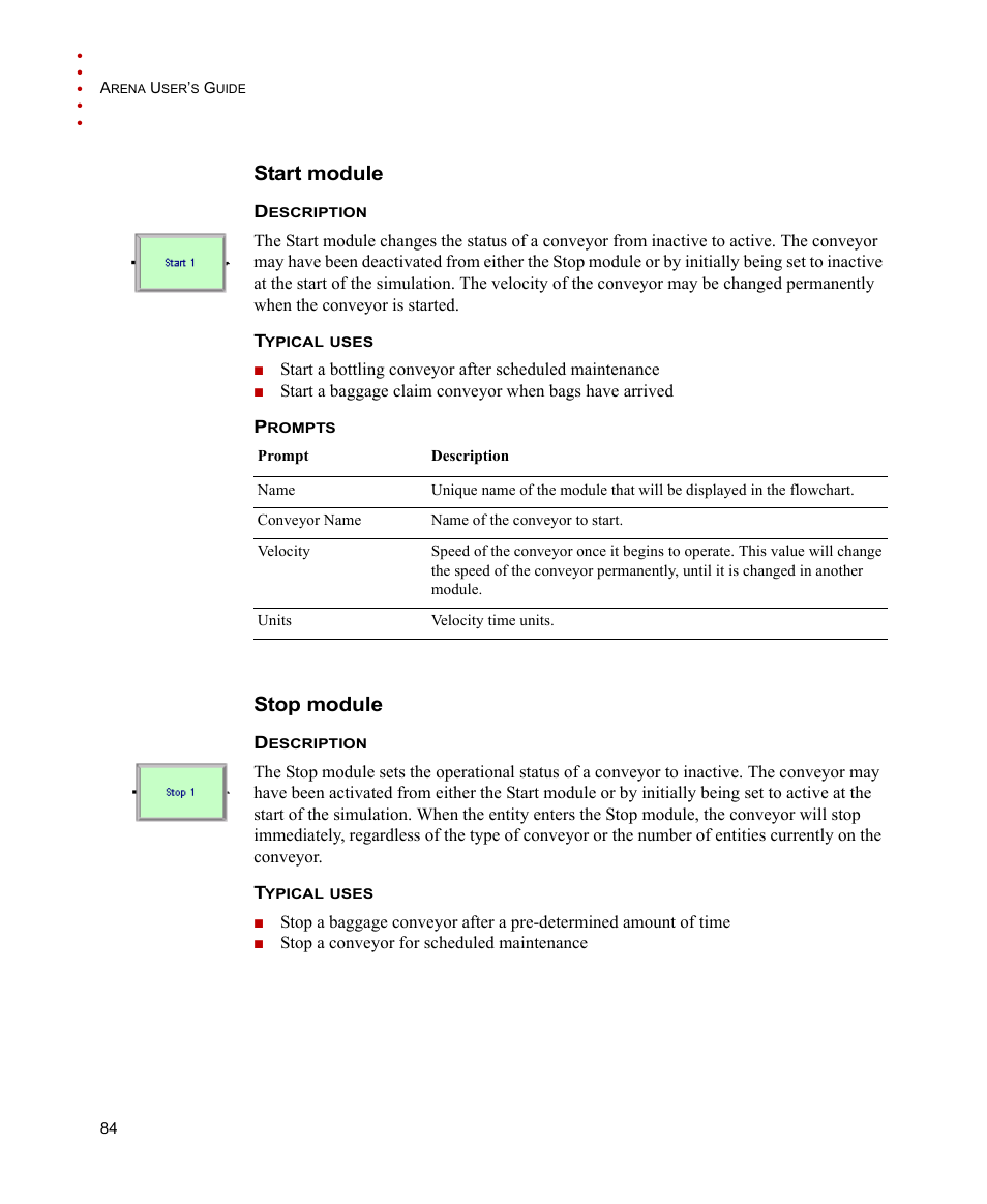 Start module, Stop module, Start module stop module | Rockwell Automation Arena Users Guide User Manual | Page 92 / 152