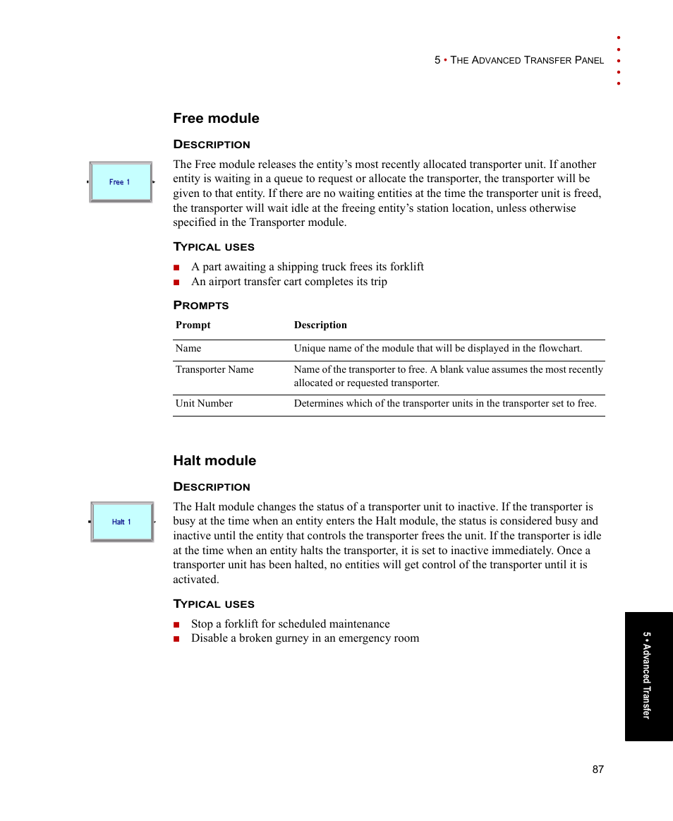Free module, Halt module, Free module halt module | Rockwell Automation Arena Users Guide User Manual | Page 95 / 152