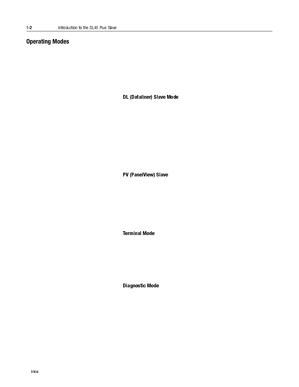Operating modes, Operating modes -2, Dl (dataliner) slave mode -2 | Pv (panelview) slave -2, Terminal mode -2, Diagnostic mode -2 | Rockwell Automation 2706-LV2S_LV4S DL40 PLUS SLAVE USER MANUAL User Manual | Page 11 / 60