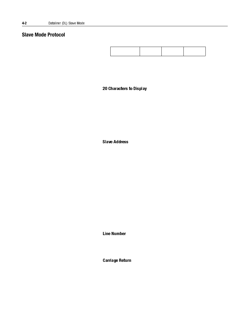 Slave mode protocol, Slave mode protocol -2, 20 characters for display -2 | Slave address -2, Line number -2 | Rockwell Automation 2706-LV2S_LV4S DL40 PLUS SLAVE USER MANUAL User Manual | Page 33 / 60