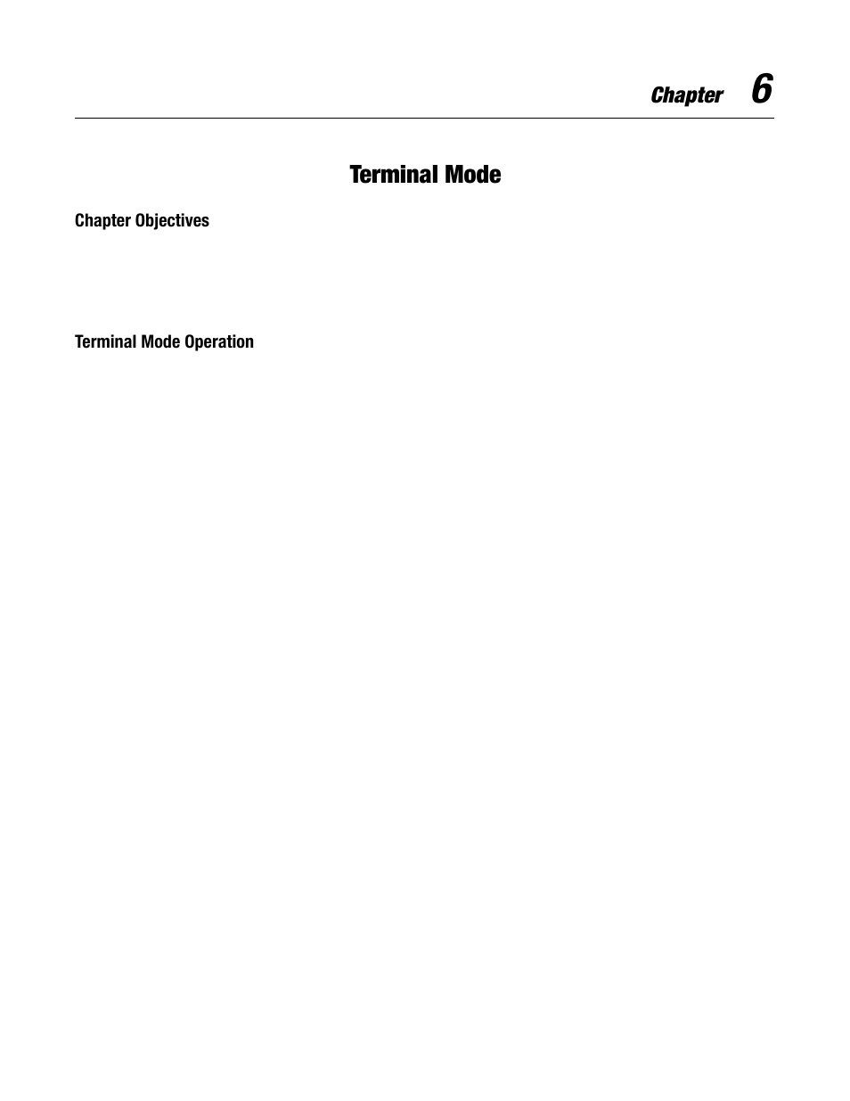 6 - terminal mode, Chapter objectives, Terminal mode operation | Chapter 6, Terminal mode operation -3, Terminal mode, Chapter | Rockwell Automation 2706-LV2S_LV4S DL40 PLUS SLAVE USER MANUAL User Manual | Page 40 / 60