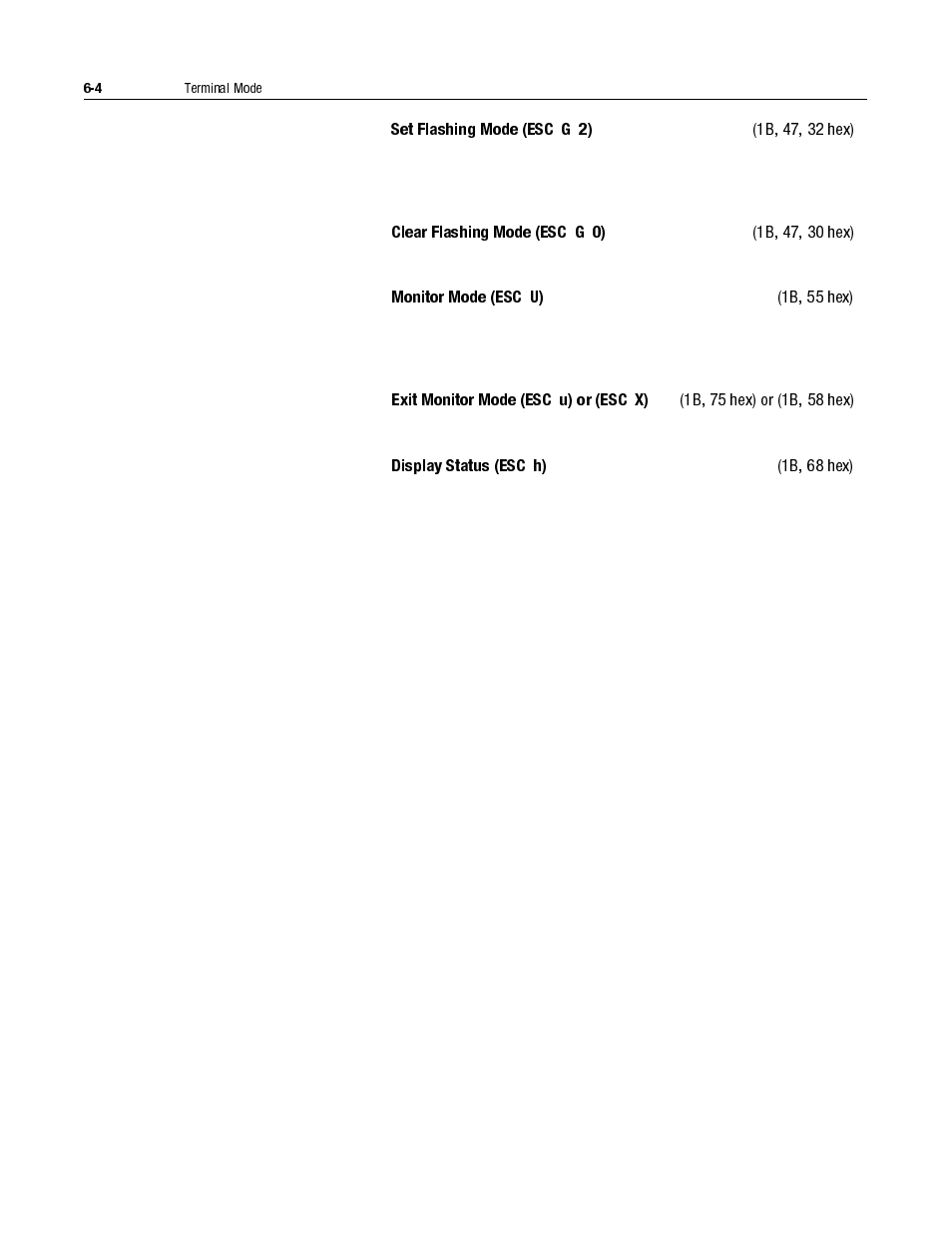 Set flashing mode (esc g 2) -5, Clear flashing mode (esc g 0) -5, Exit monitor mode (esc u) or (esc x) -6 | Display status (esc h) -6 | Rockwell Automation 2706-LV2S_LV4S DL40 PLUS SLAVE USER MANUAL User Manual | Page 43 / 60