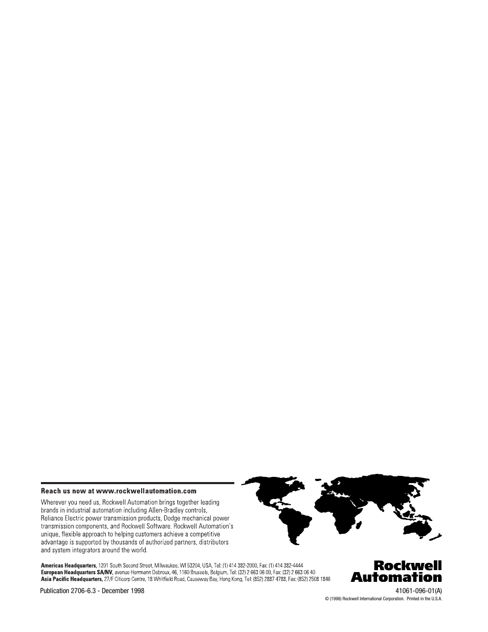 Back cover | Rockwell Automation 2706-LV2S_LV4S DL40 PLUS SLAVE USER MANUAL User Manual | Page 60 / 60