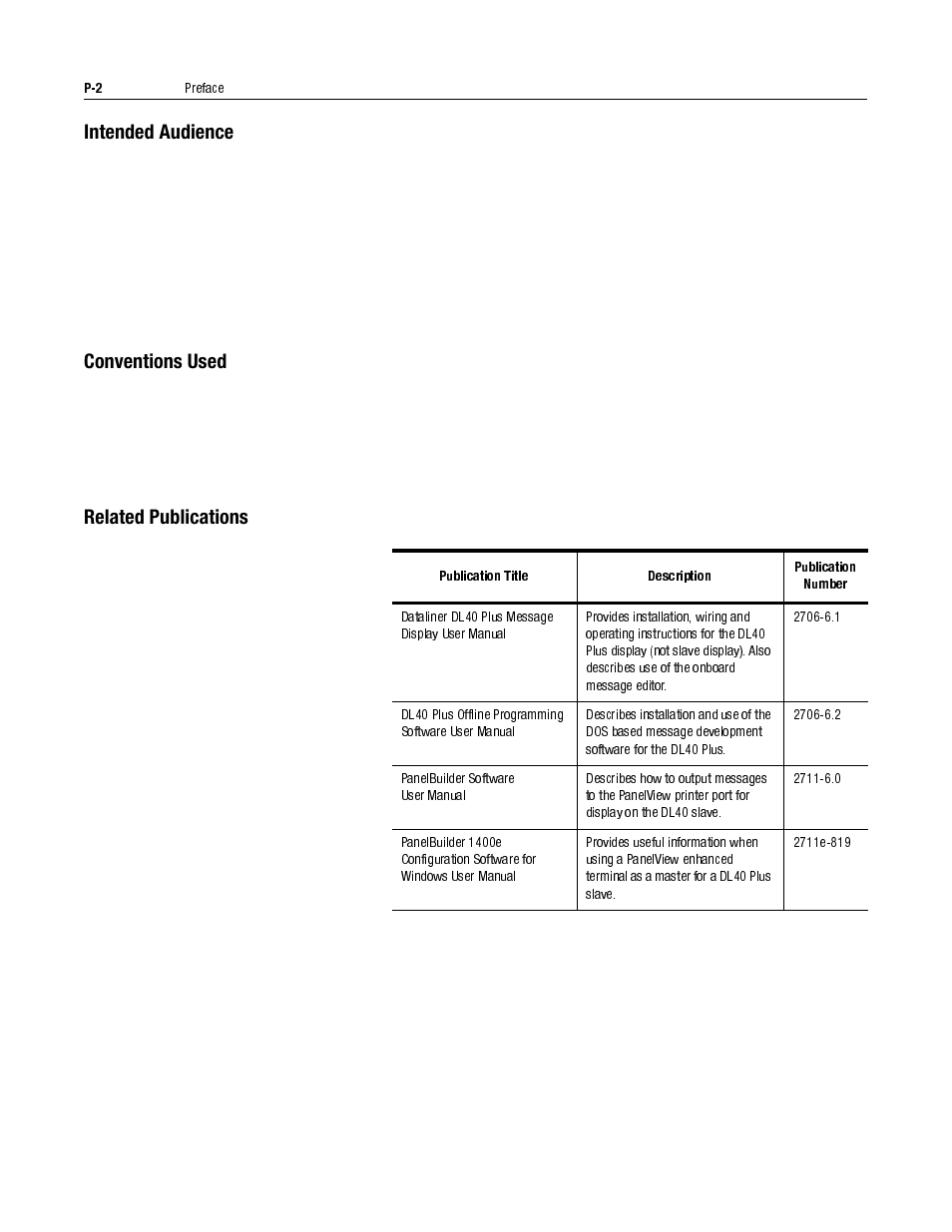 Intended audience, Conventions used, Related publications | Rockwell Automation 2706-LV2S_LV4S DL40 PLUS SLAVE USER MANUAL User Manual | Page 9 / 60