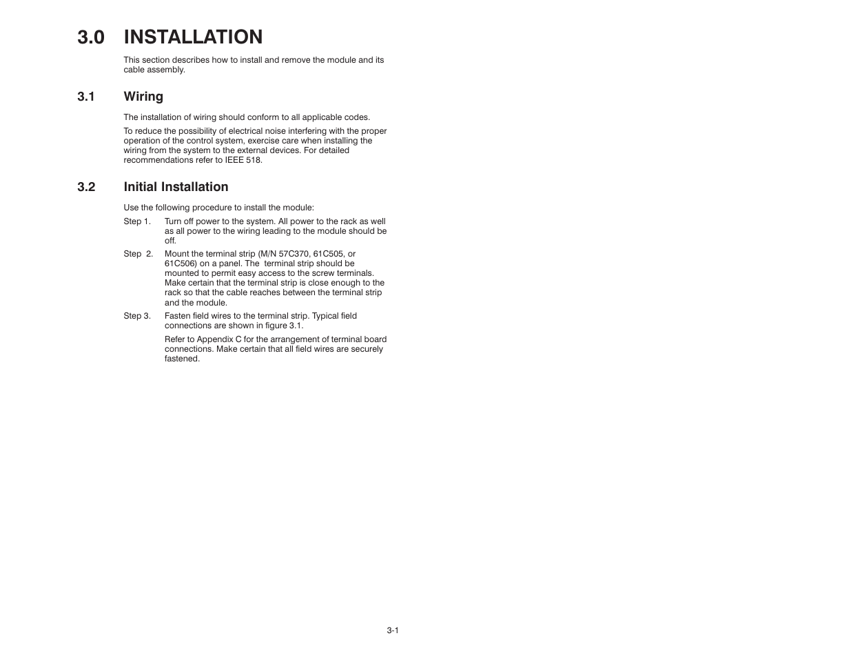 0 installation, 1 wiring, 2 initial installation | Rockwell Automation 61C516 AutoMax/AutoMate 24VAC/DC Input Module User Manual | Page 11 / 38