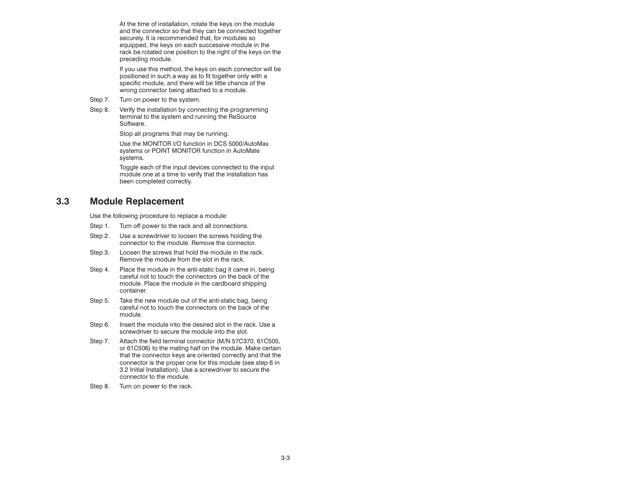 3 module replacement | Rockwell Automation 61C516 AutoMax/AutoMate 24VAC/DC Input Module User Manual | Page 13 / 38