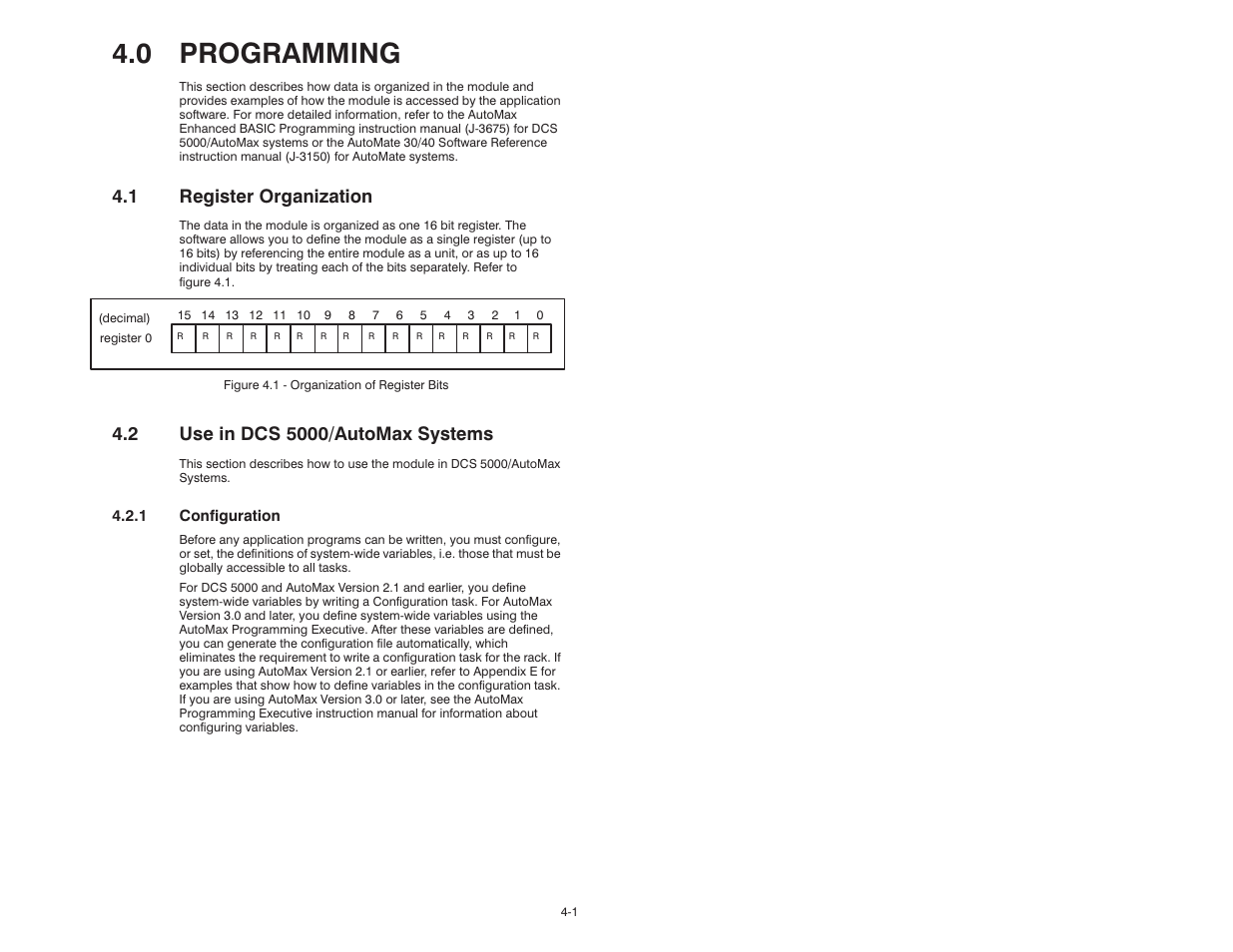 0 programming, 1 register organization, 2 use in dcs 5000/automax systems | Rockwell Automation 61C516 AutoMax/AutoMate 24VAC/DC Input Module User Manual | Page 15 / 38