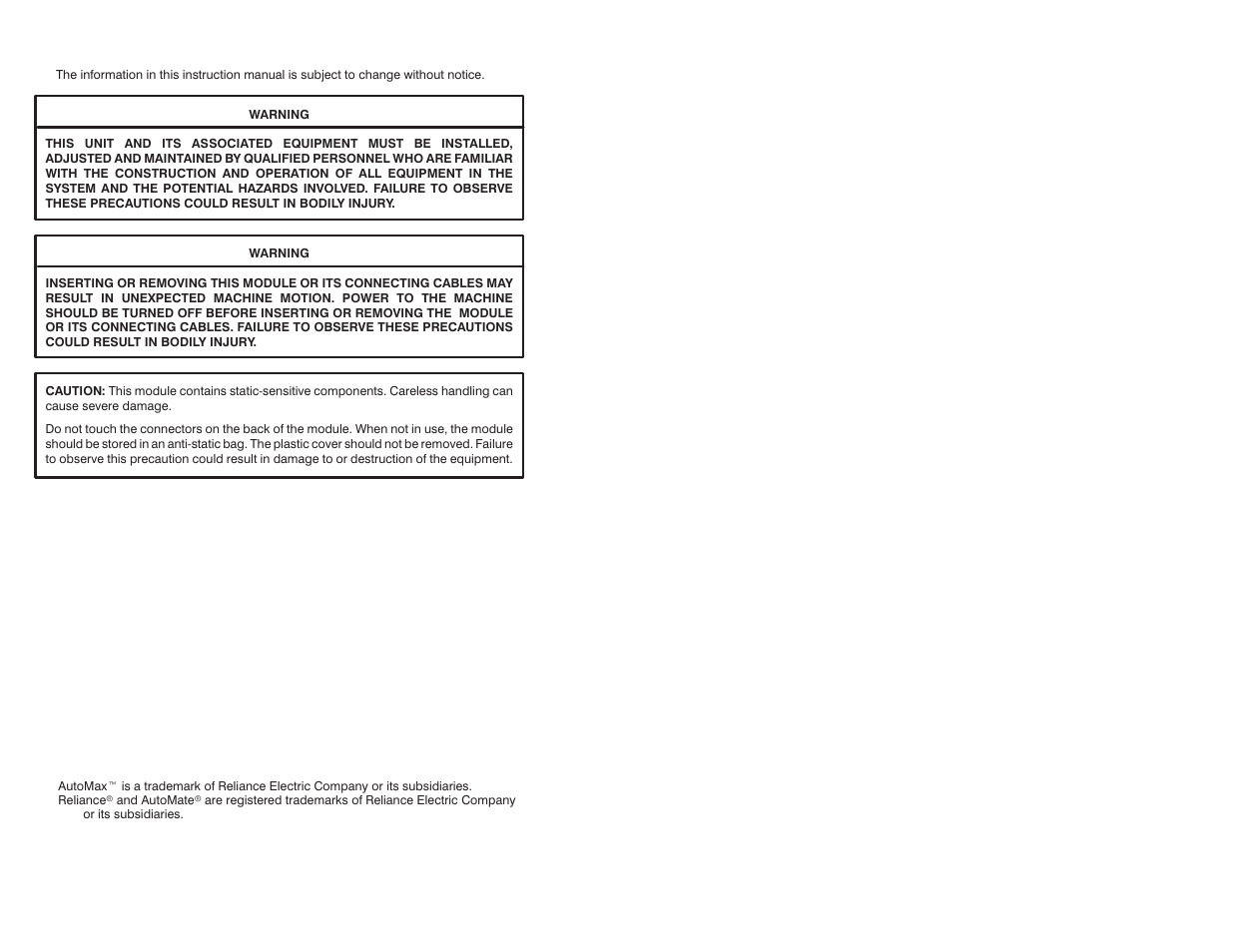 Warning notices | Rockwell Automation 61C516 AutoMax/AutoMate 24VAC/DC Input Module User Manual | Page 2 / 38