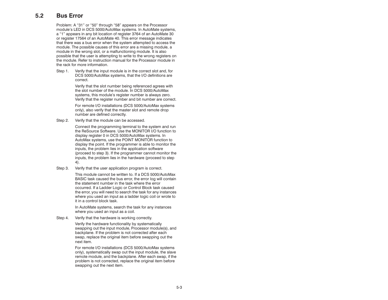 2 bus error | Rockwell Automation 61C516 AutoMax/AutoMate 24VAC/DC Input Module User Manual | Page 21 / 38
