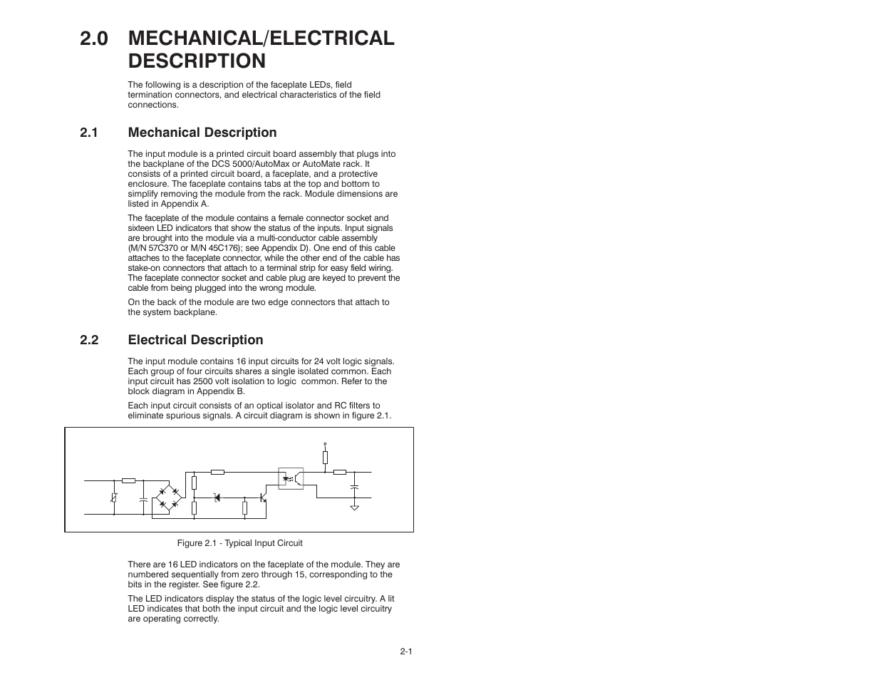 0 mechanical/electrical description, 1 mechanical description, 2 electrical description | Rockwell Automation 61C516 AutoMax/AutoMate 24VAC/DC Input Module User Manual | Page 9 / 38