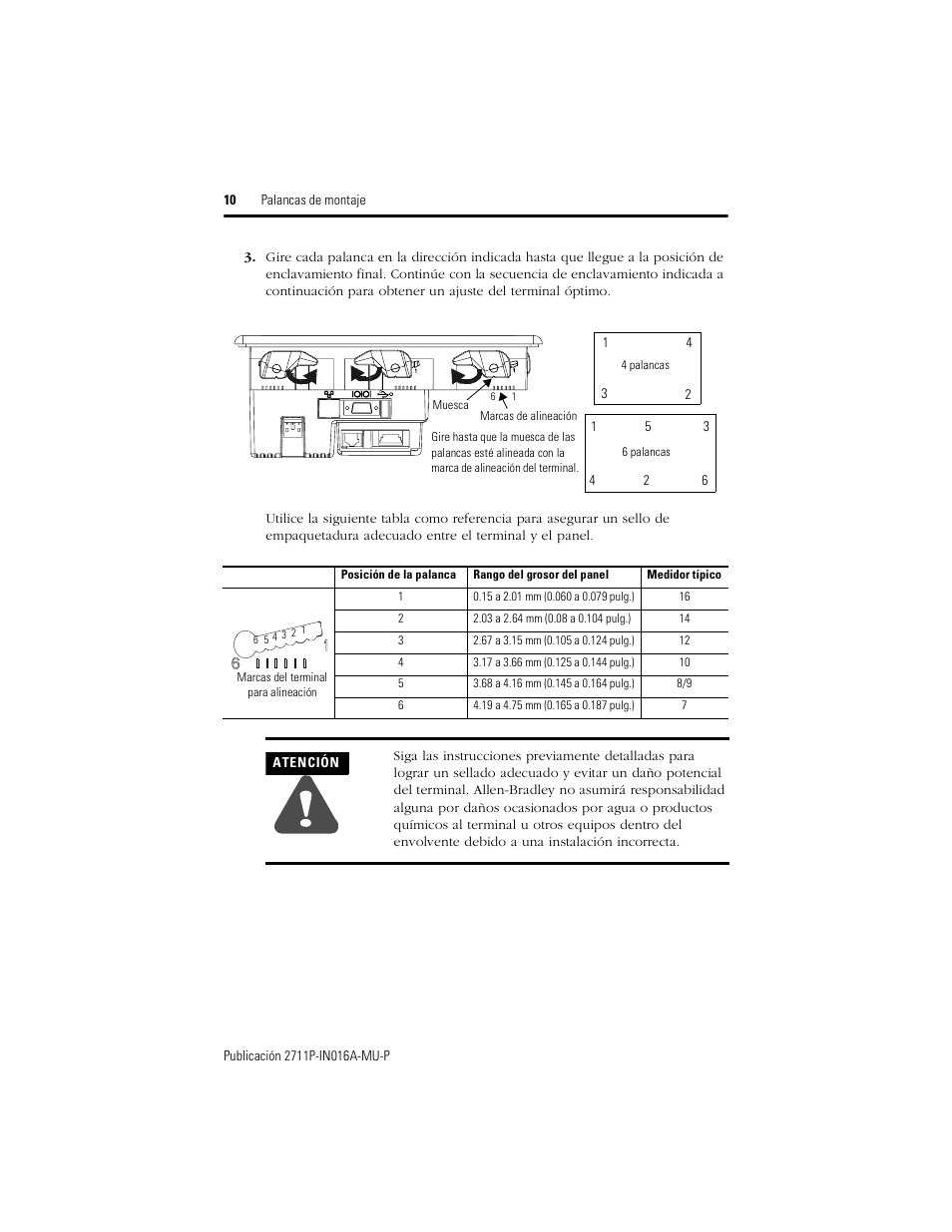 Rockwell Automation 2711P-RTFC Mounting Levers for PanelView Plus 400 and 600 Terminals User Manual | Page 10 / 16