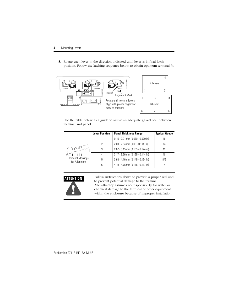 Rockwell Automation 2711P-RTFC Mounting Levers for PanelView Plus 400 and 600 Terminals User Manual | Page 4 / 16