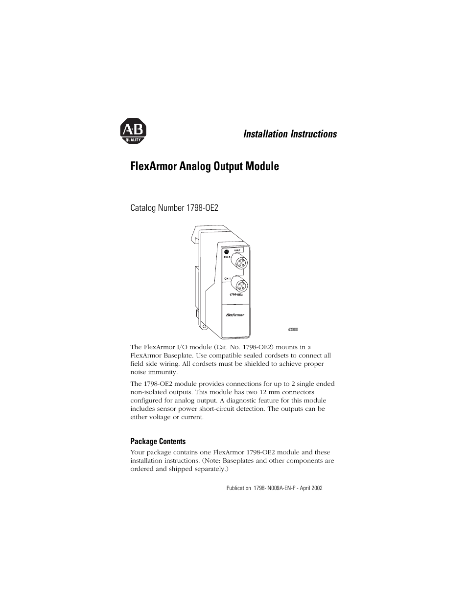 Rockwell Automation 1798-OE2 FlexArmor Analog Output Module User Manual | 8 pages