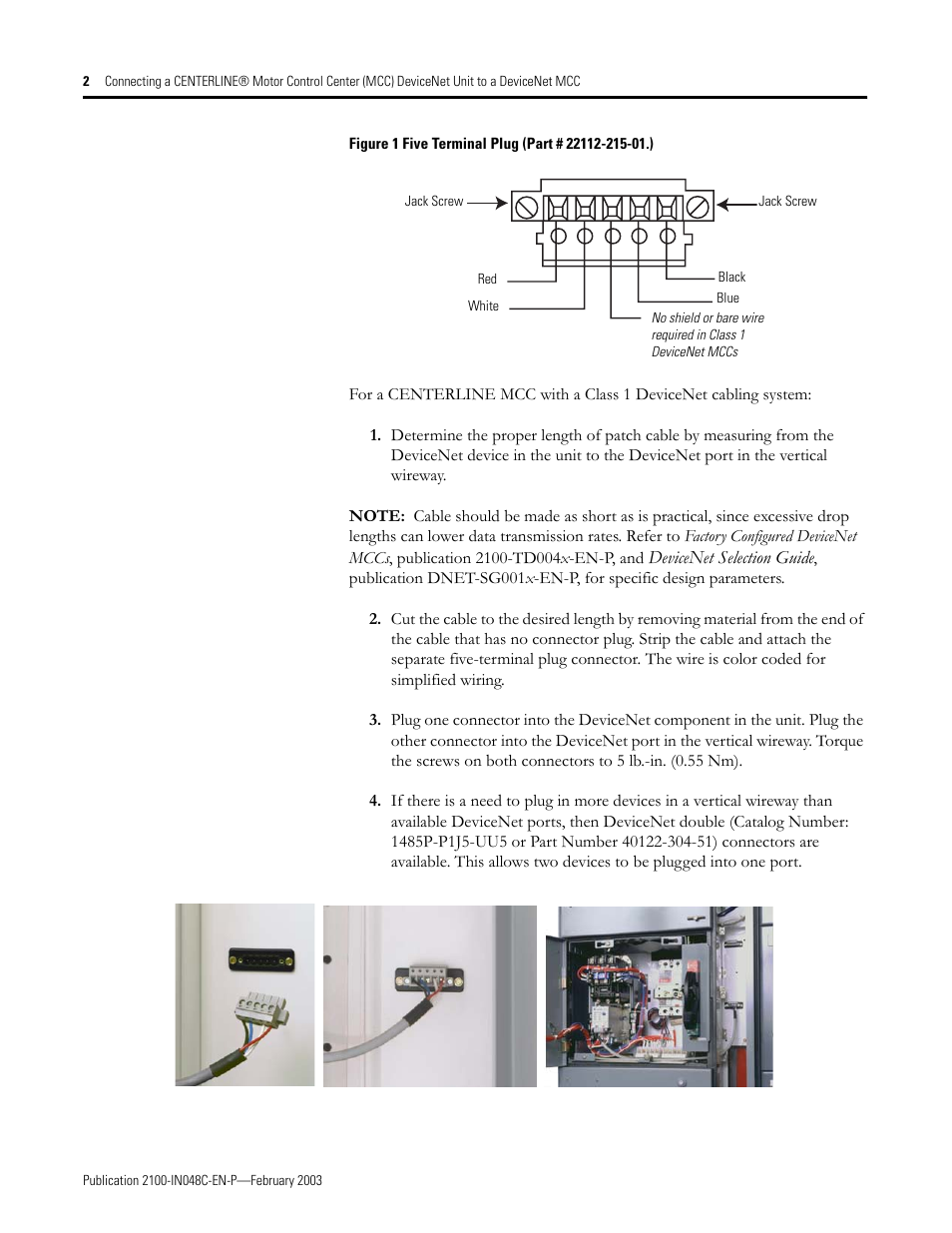 Rockwell Automation 2100 Connecting a CENTERLINE Motor Control Center DeviceNet Unit to a DeviceNet MCC User Manual | Page 2 / 6