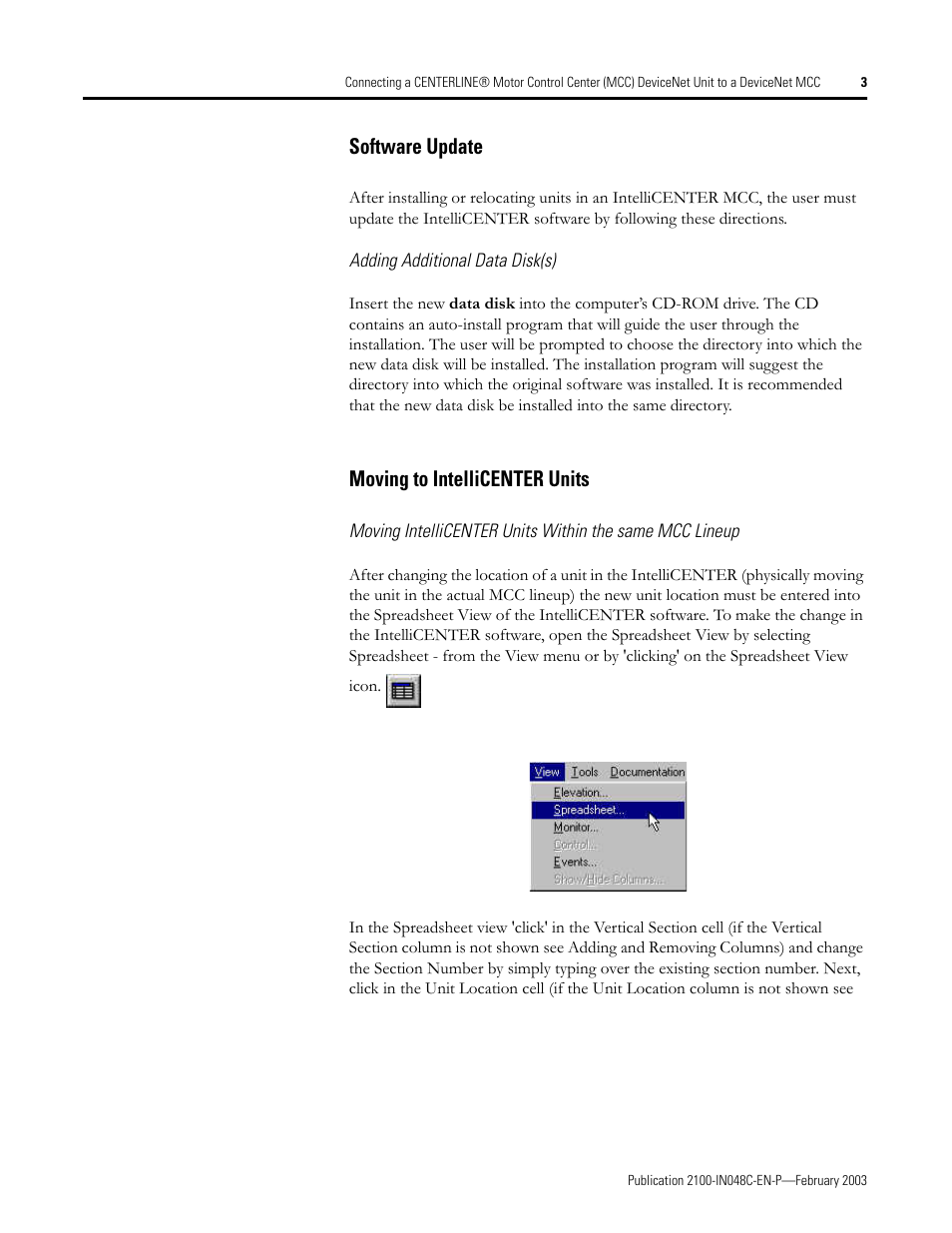 Software update, Moving to intellicenter units | Rockwell Automation 2100 Connecting a CENTERLINE Motor Control Center DeviceNet Unit to a DeviceNet MCC User Manual | Page 3 / 6