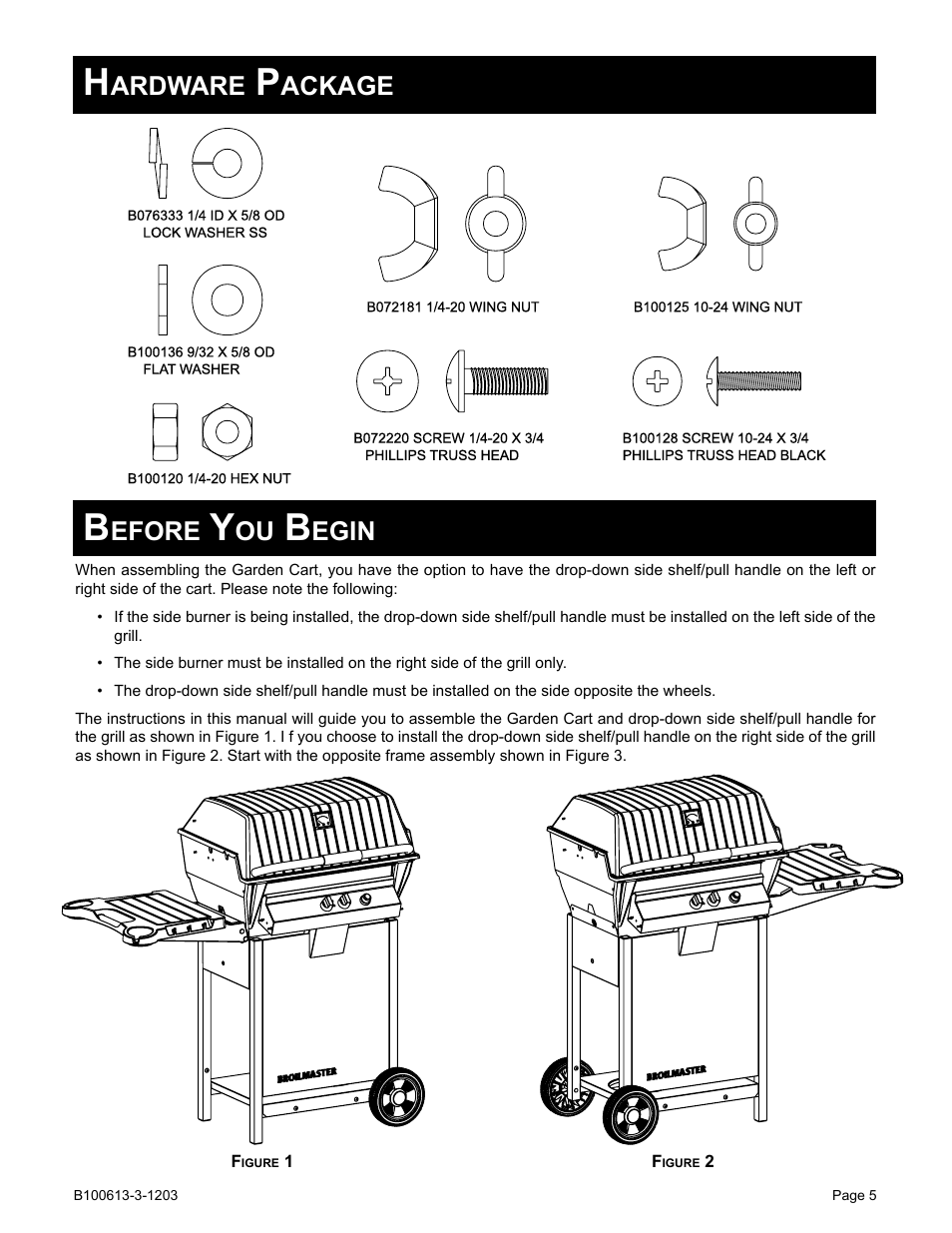 Ardware, Ackage, Efore | Egin | Broilmaster B100613-3-1203 User Manual | Page 5 / 8